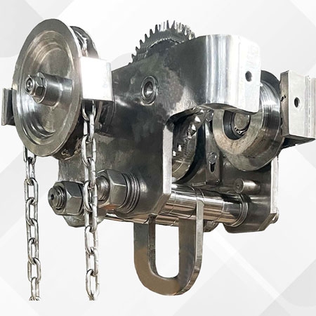 Stainless Steel Manual Travelling Trolley, up to 3 ton capacity