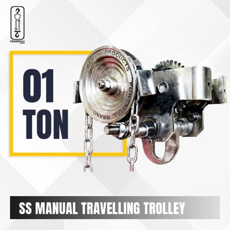 Stainless Steel Manual Travelling Trolley, up to 3 ton capacity