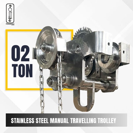 Stainless Steel Manual Travelling Trolley, up to 3 ton capacity